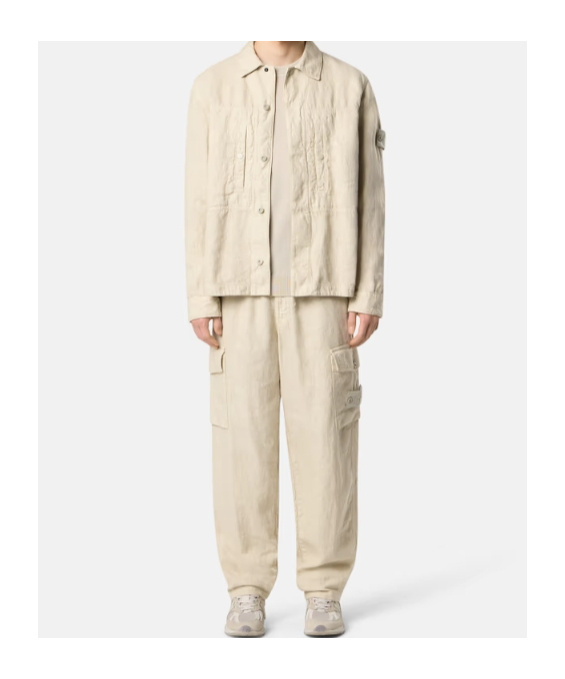 Stone Island Overshirt With Pockets And Button Fastening In Beige