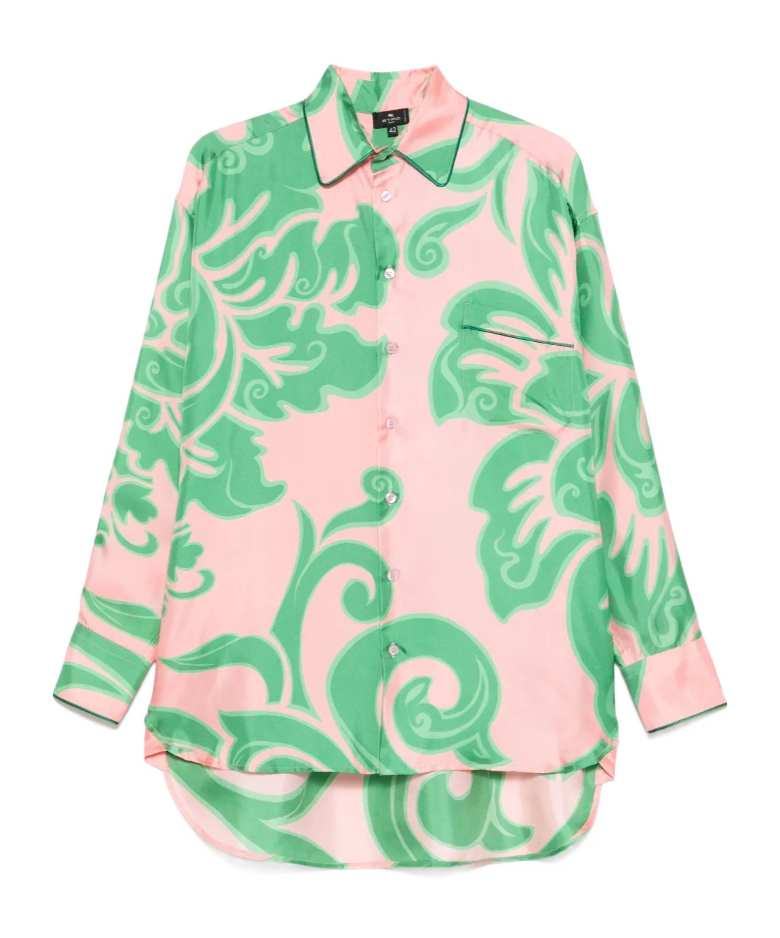 Etro Pink Silk Shirt With Green Print Women In Green