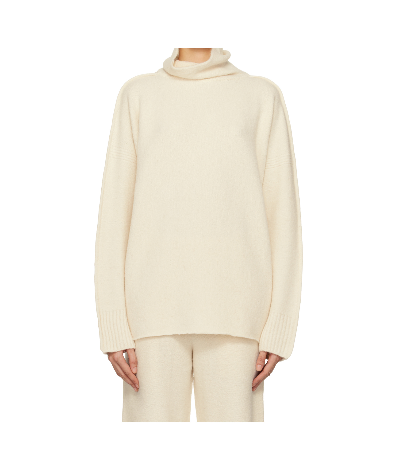 Issey Miyake Off-white Cotton & Alpaca Knit Turtleneck In Nude