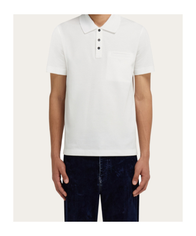 Ferragamo Pocket Embroidered Polo Shirt In White