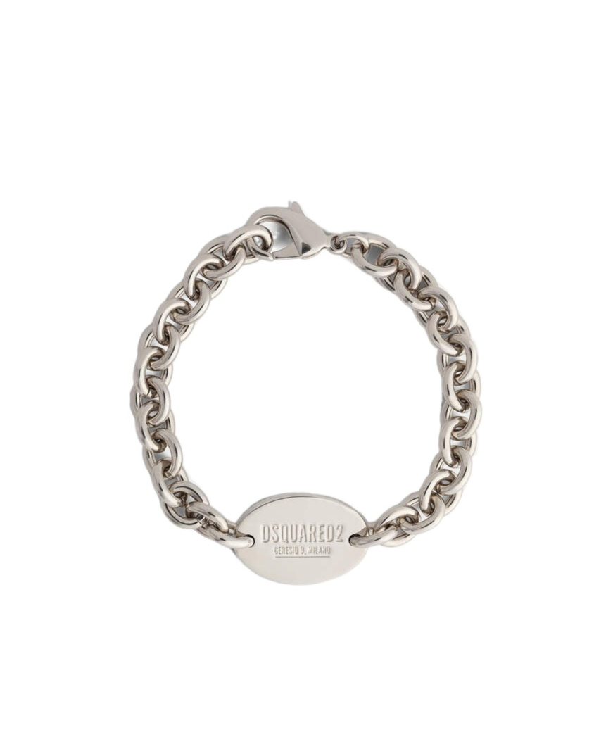 Dsquared2 Logo-engraved Chain-link Id Bracelet In White