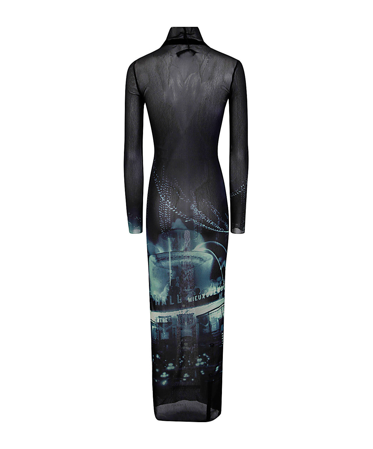 Jean Paul Gaultier Turtleneck Mesh Long Dress Printed "pigalle" In Black