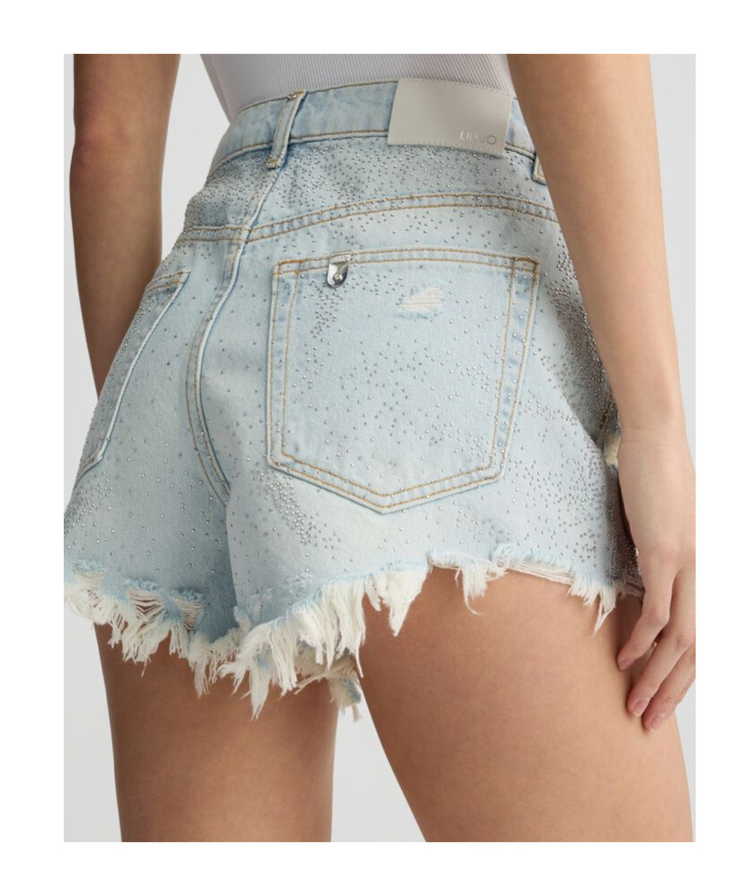 Liu •jo Denim Shorts With Gemstones In Blue