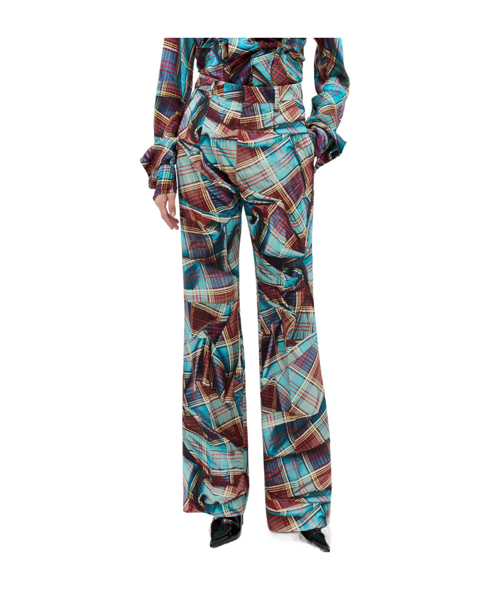Vivienne Westwood W Ray Trousers Wool Multi Tartan Pattern 46 Women In Blue