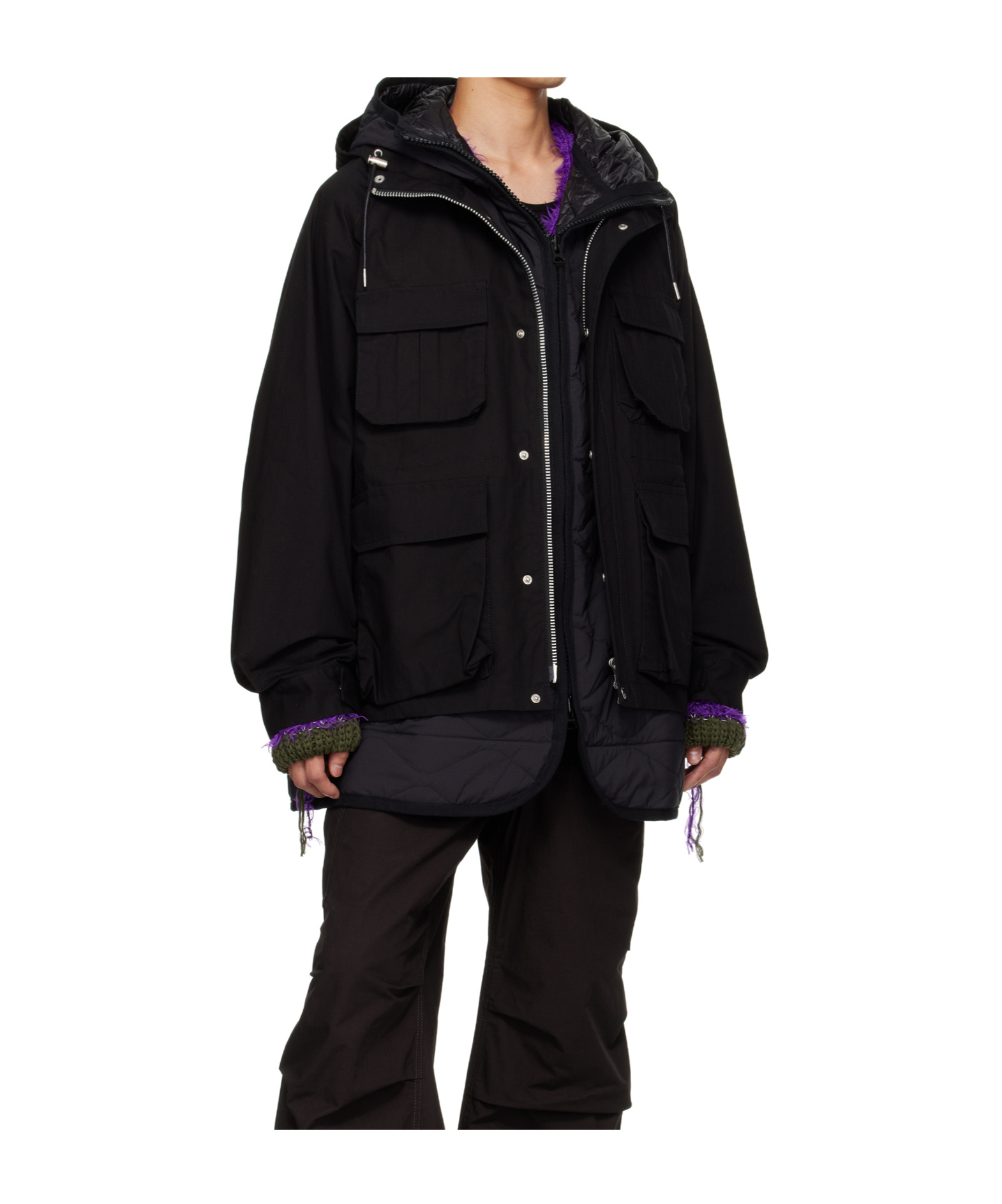 Sacai Long-sleeved Hooded Casual Jacket In Black
