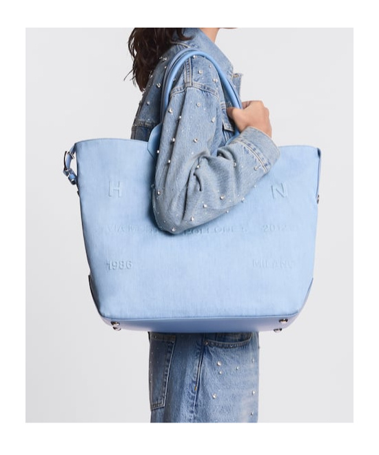Hogan Large Script Tote Bag In Blue