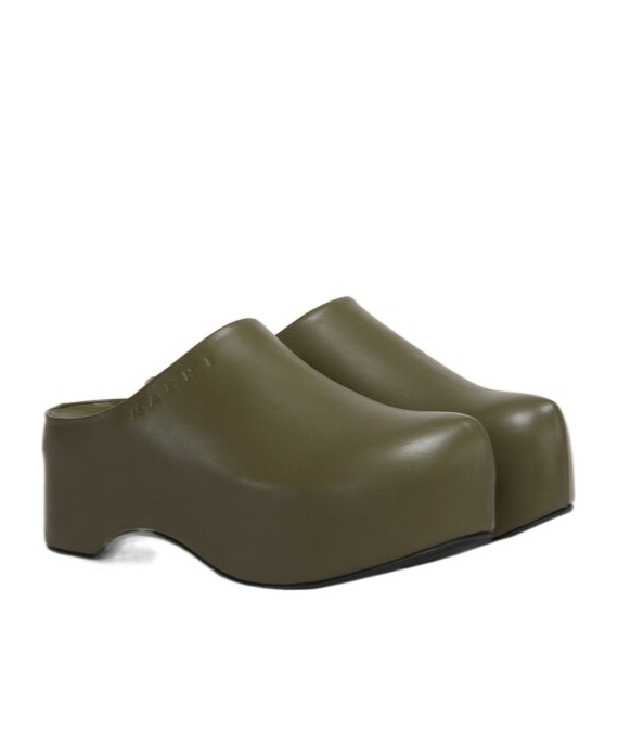 Marni Deep Green Leather Chunky Clog Sabot