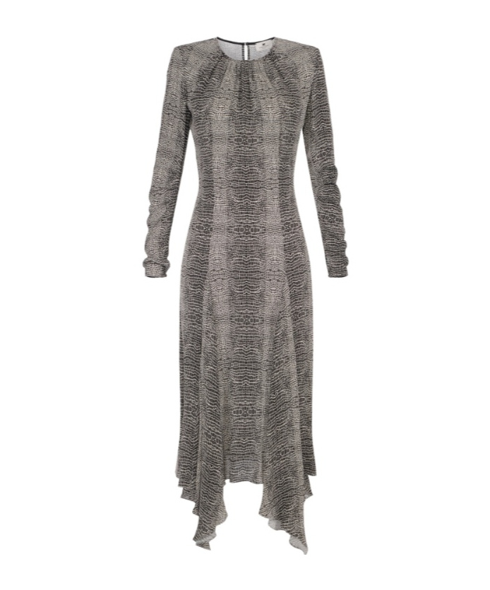 Elisabetta Franchi Python-print Belted Asymmetric Dress In Gray