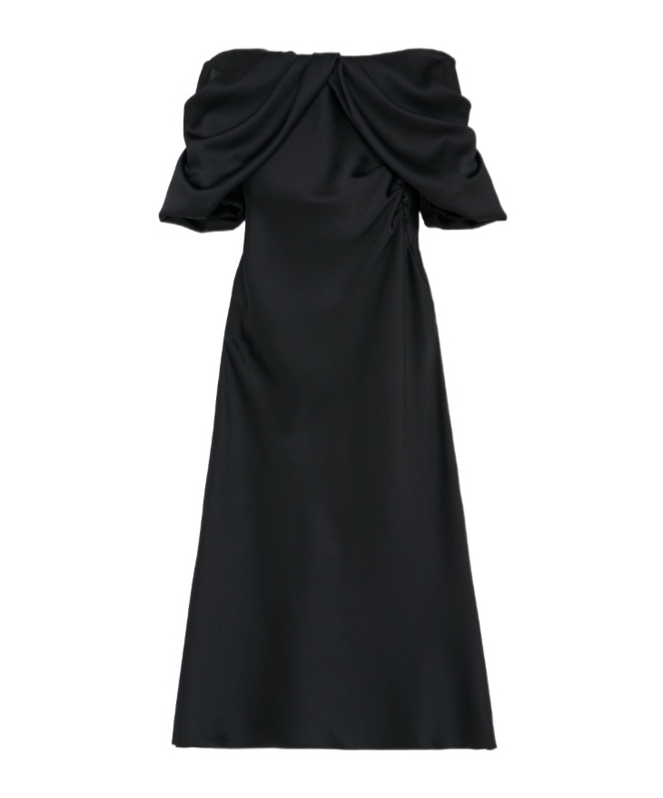Alexander Mcqueen Off-the-shoulder Draped Satin Midi Dress In Black