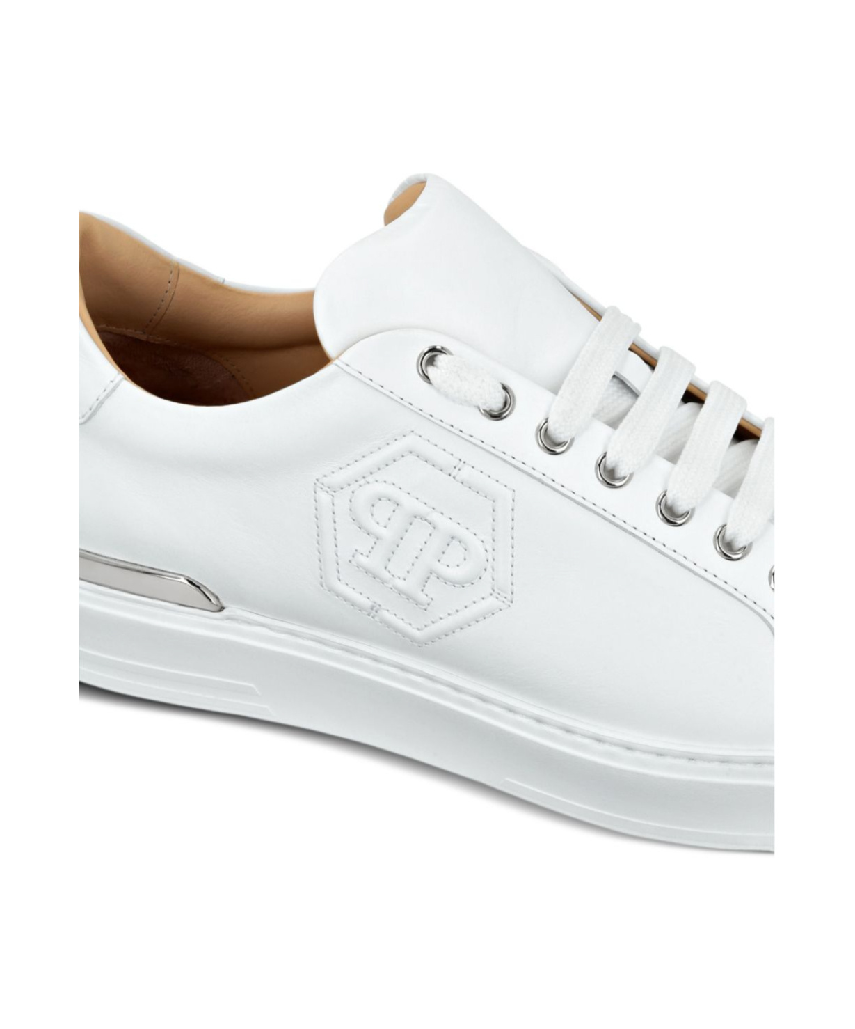 Shop Philipp Plein Embossed Leather Sneakers In White
