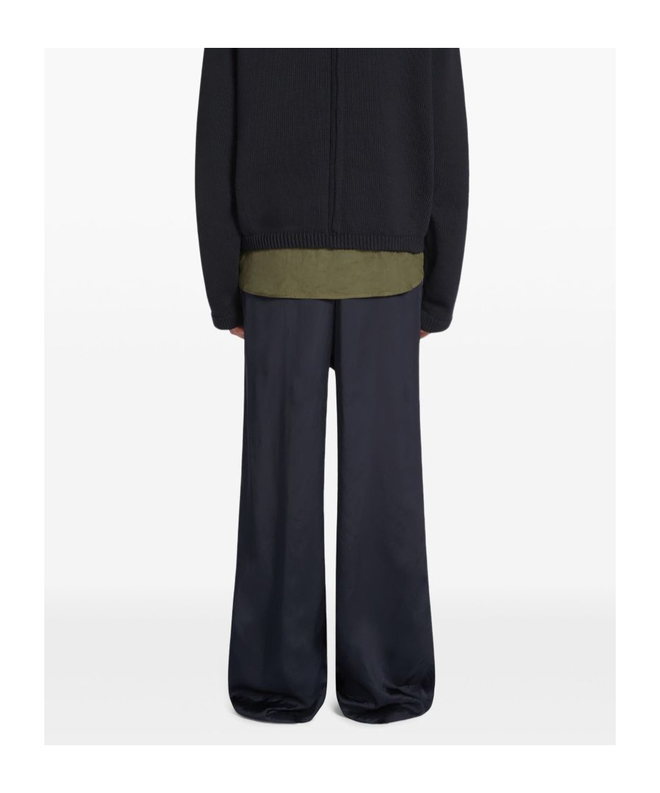 Dries Van Noten Wide Leg Wool Pant With Elastic Waistband In Black