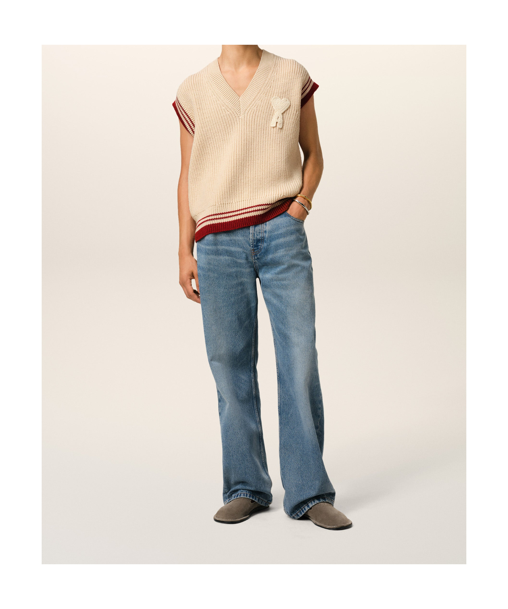 Ami Alexandre Mattiussi Ami Paris Ribbed Sweater In Nude