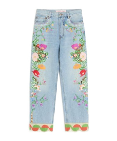 Valentino Womens Floral-embroidery Wide-leg Denim Jeans Denim Blu Lav Chiaro In Blue