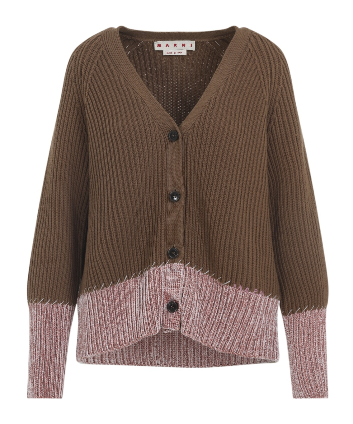 Marni Two Tone V Neck Cardigan In Green