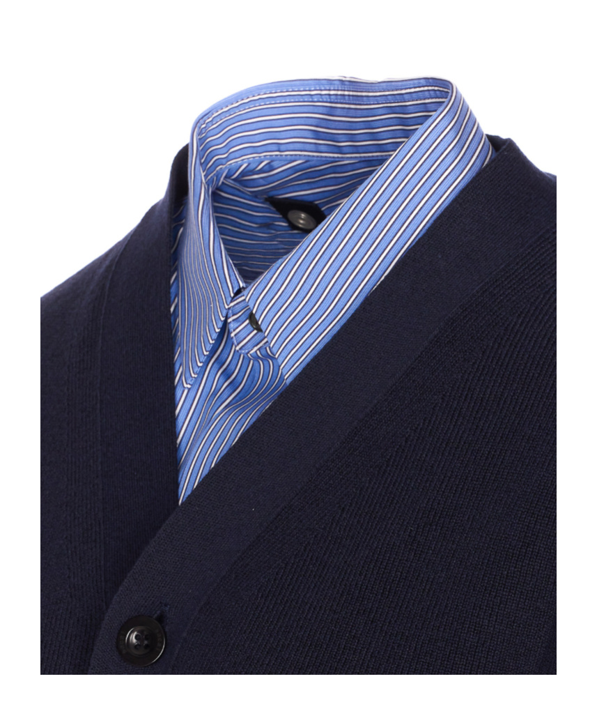 Sacai Button-front Striped Shirt Cardigan In Blue
