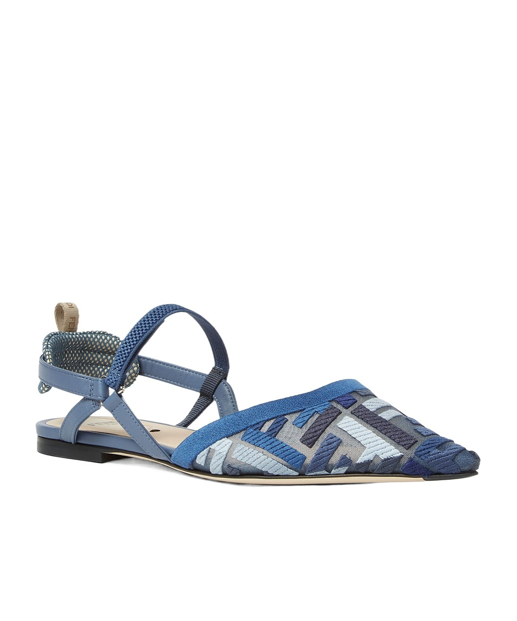 Fendi Blue Flat Mesh Slingbacks With Ff Embroidery