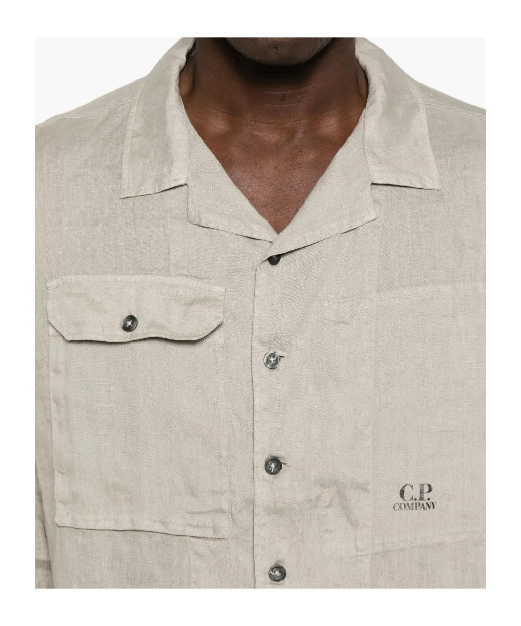 C.p. Company Casual Linen Long Sleeve Overshirt In Gray