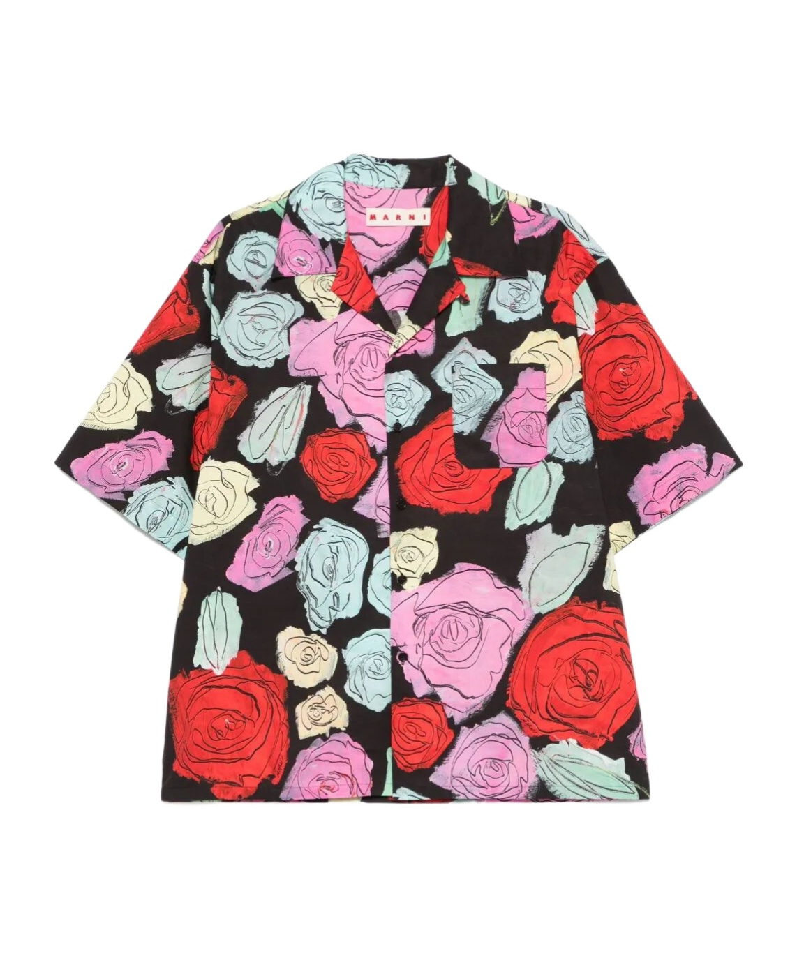 Marni Convertible-collar Floral-print Cotton-poplin Shirt In Multicolor