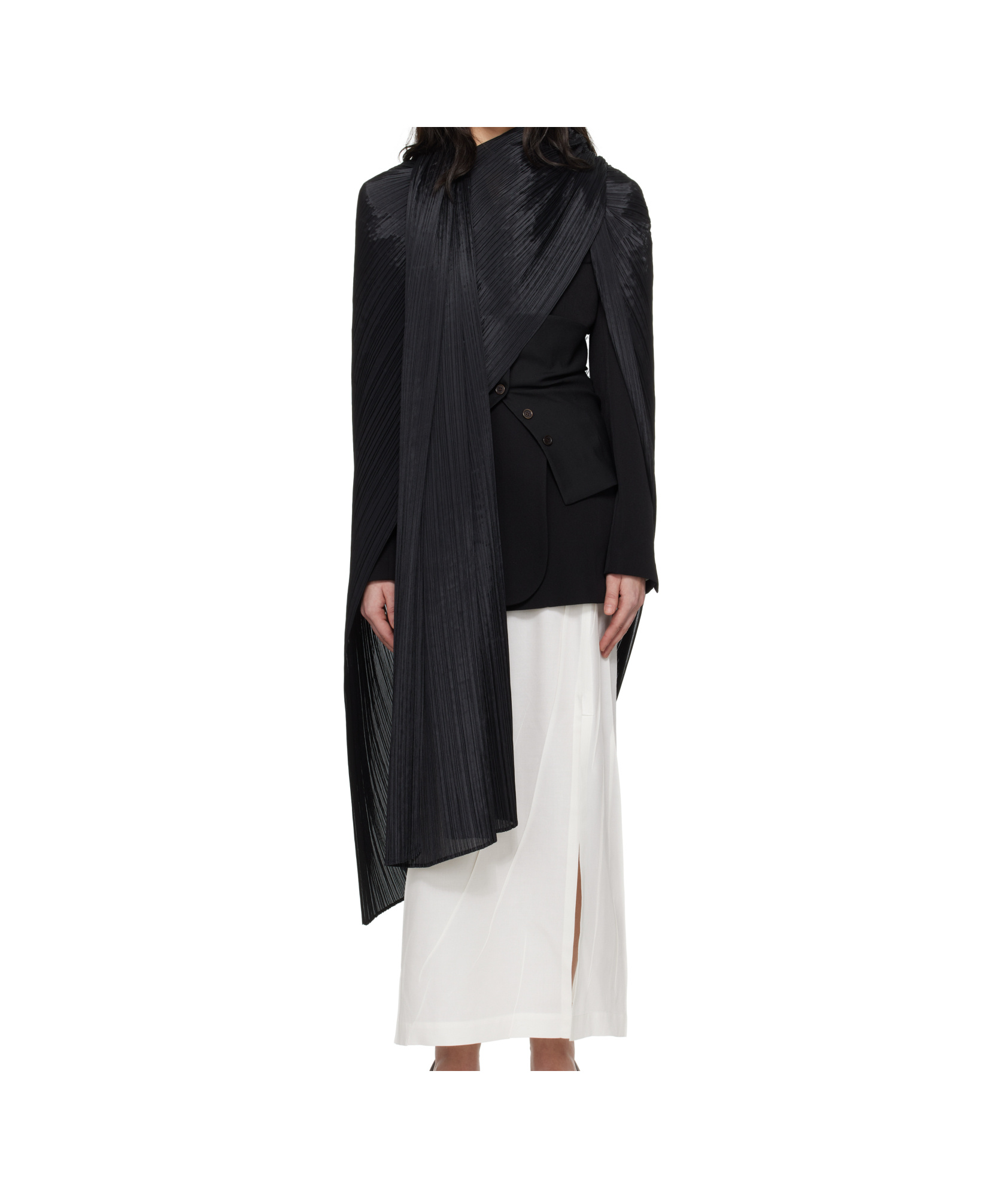 Shop Issey Miyake Pleated Cape In Black