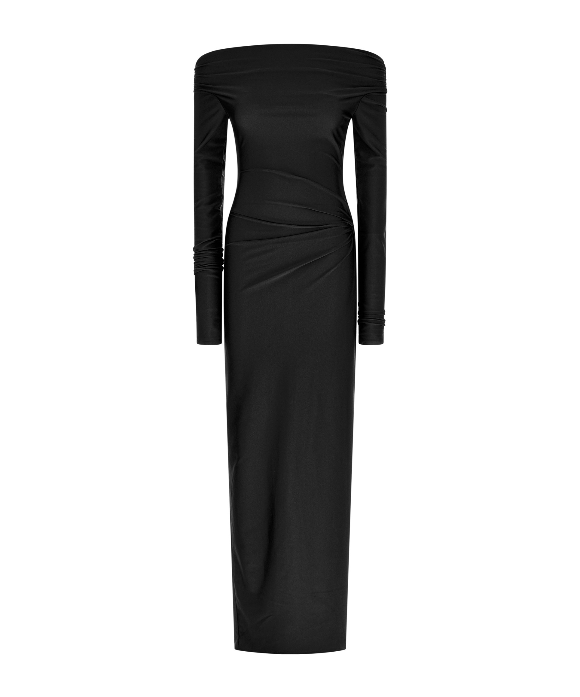 The Andamane Off-the-shoulder Long Sleeve Fitted Jumpsuit In Black