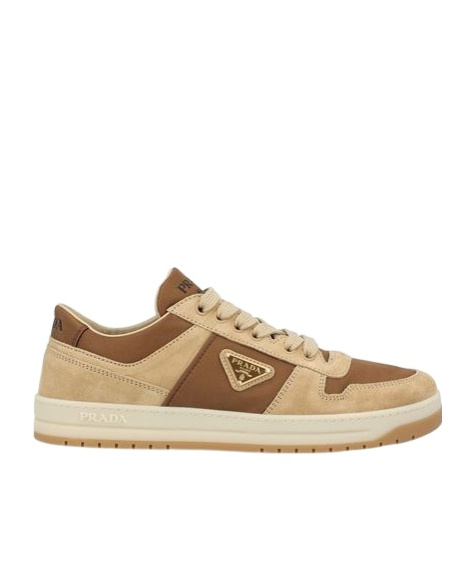 Prada Downtown Re-nylon And Suede Sneakers In Nude