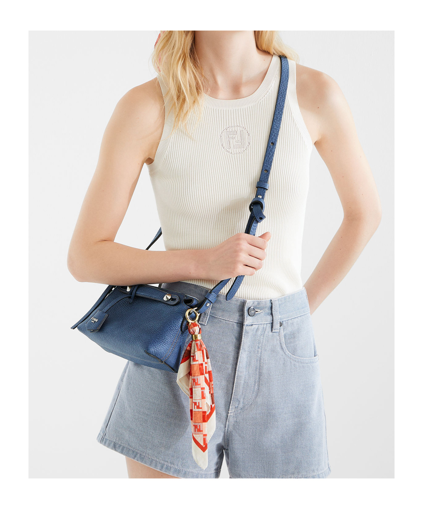 Fendi Ivory Ribbed Top In Silk Blend In White