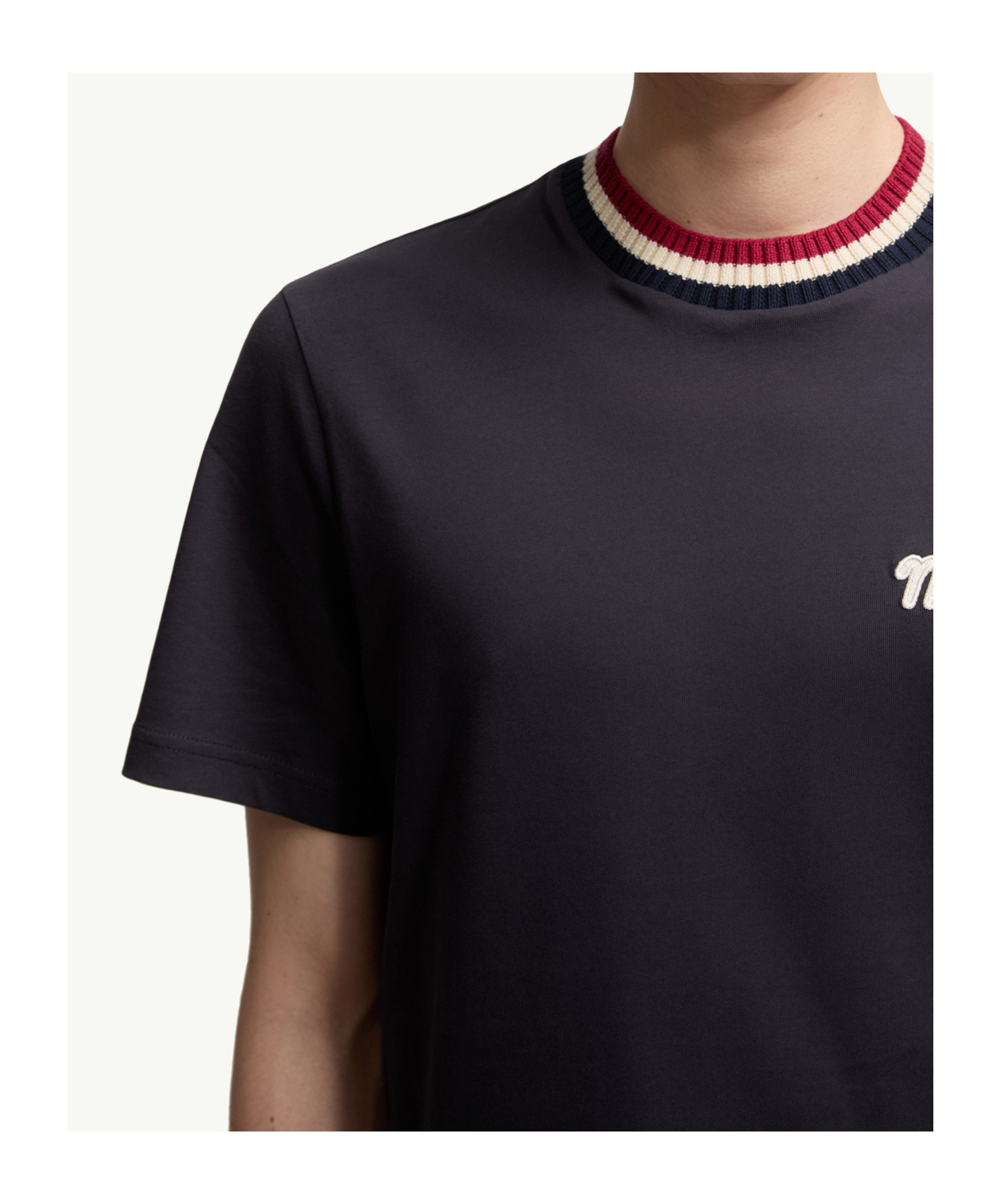 Moncler Cotton Logo Embroidered T-shirt In Blue