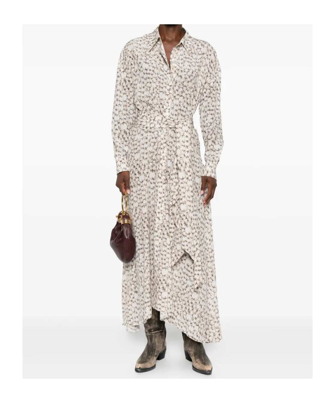 Isabel Marant Floral Long Sleeve Shirt Dress With Belt In Gray