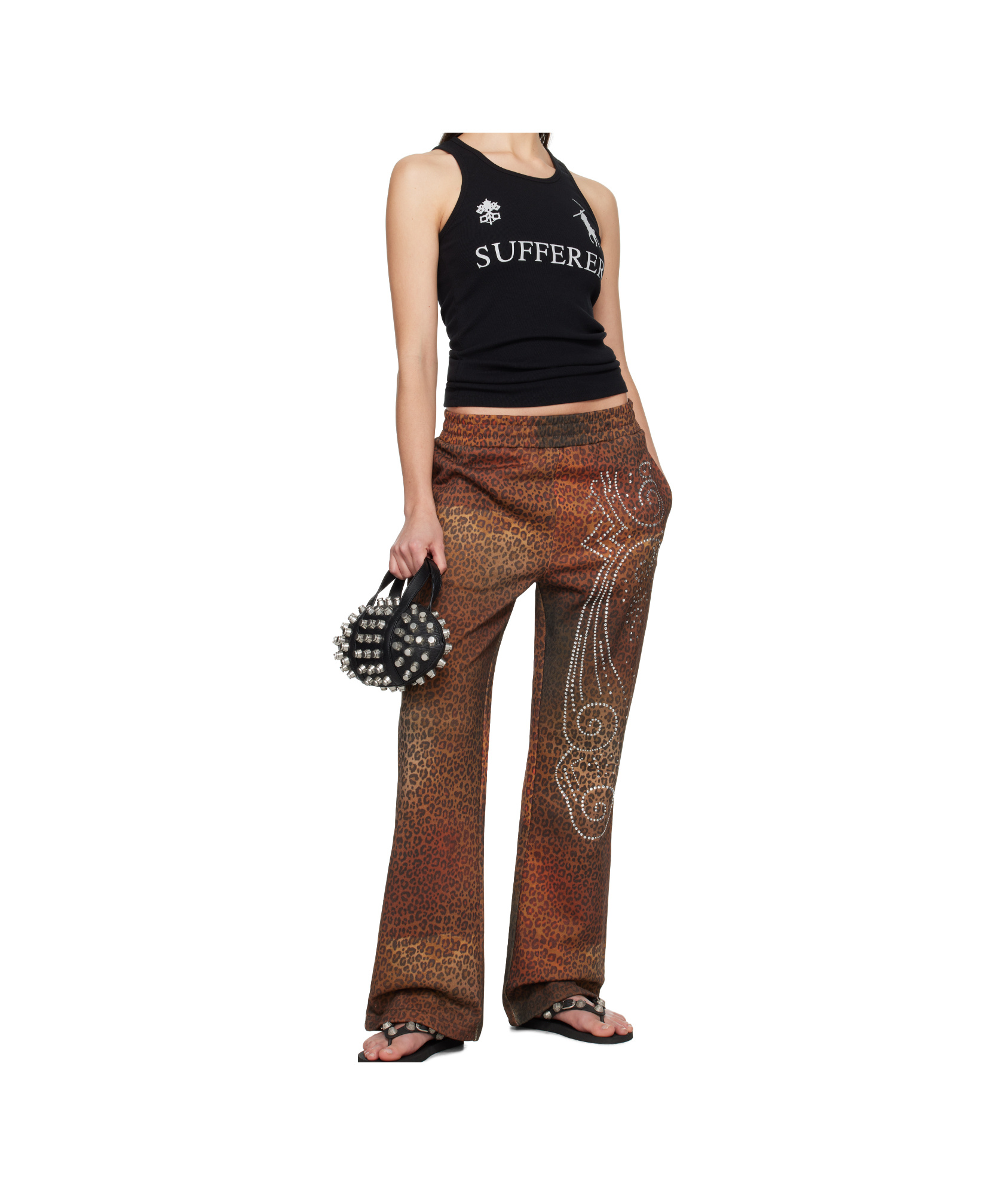 Praying Cheetah Studded Terry Sweatpants In Multi-color