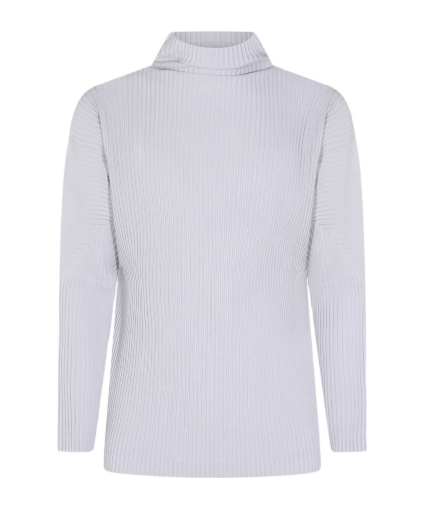 Issey Miyake Long Sleeve Ribbed Turtleneck Top In White