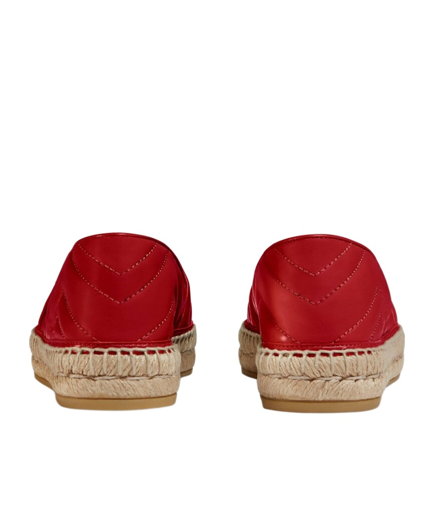 Gucci Double G Leather Straw Shoes In Red