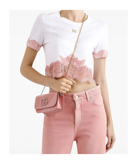 Dolce & Gabbana Cropped Jersey T-shirt With Dg Logo And Lace Inserts In White
