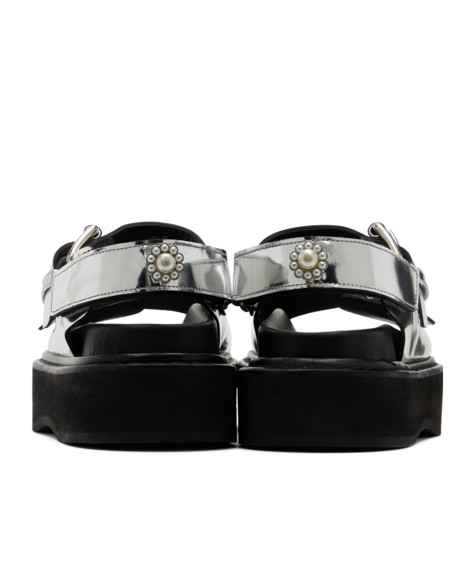 Simone Rocha Faux Pearl Detail Flat Sandals In Black