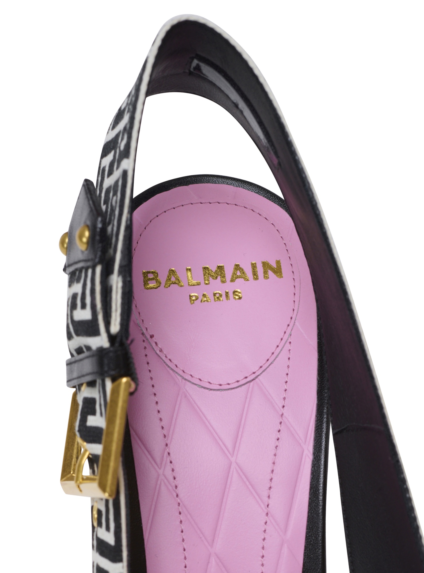 Balmain Ruby Stiletto Slingbacks In Calfskin And Pb Labyrinth Canvas In Black