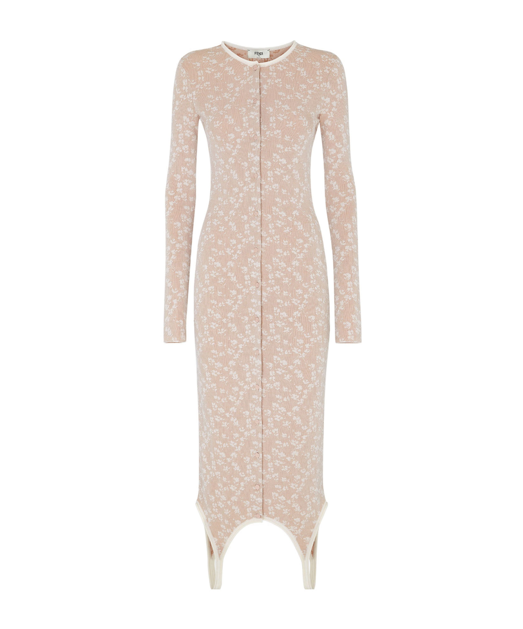 Fendi Embroidered Cotton Blend Dress In Nude