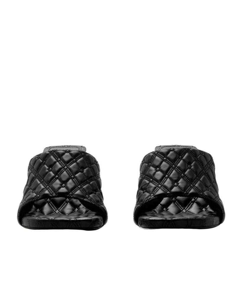Burberry Quilted Leather Rose Mule Sandals In Black
