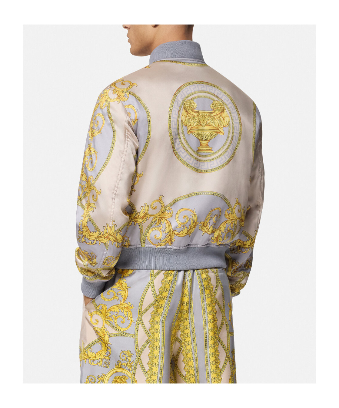 Versace Baroque-pattern Print Bomber Jacket In Nude