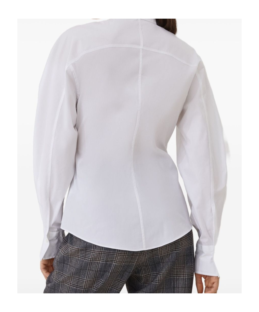 Brunello Cucinelli Stretch Cotton Poplin Shirt With Shiny Collar Detail Clothing In White