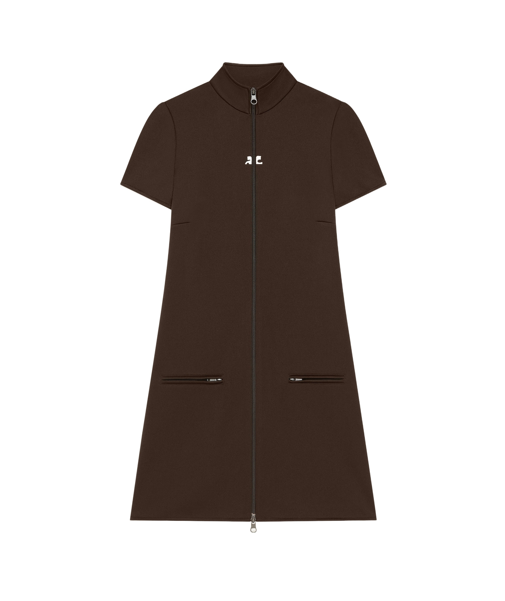 Courrèges Interlock Jersey Zip-up Minidress In Brown