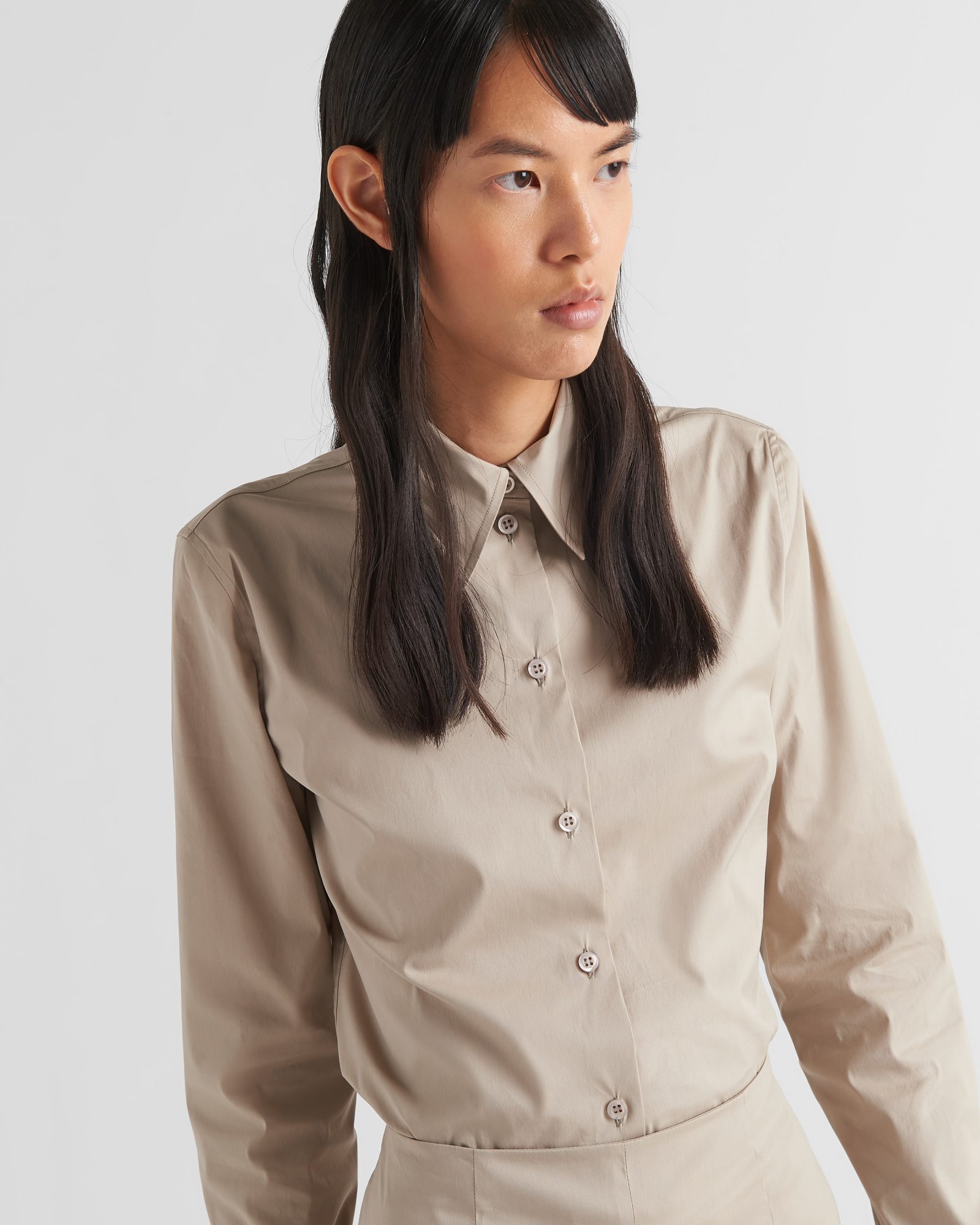 Prada Poplin Button Down Shirt In Nude