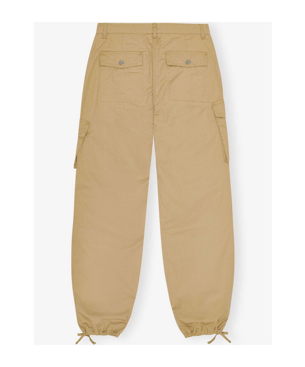 Ganni Camel Washed Cotton Twill Trousers In Nude