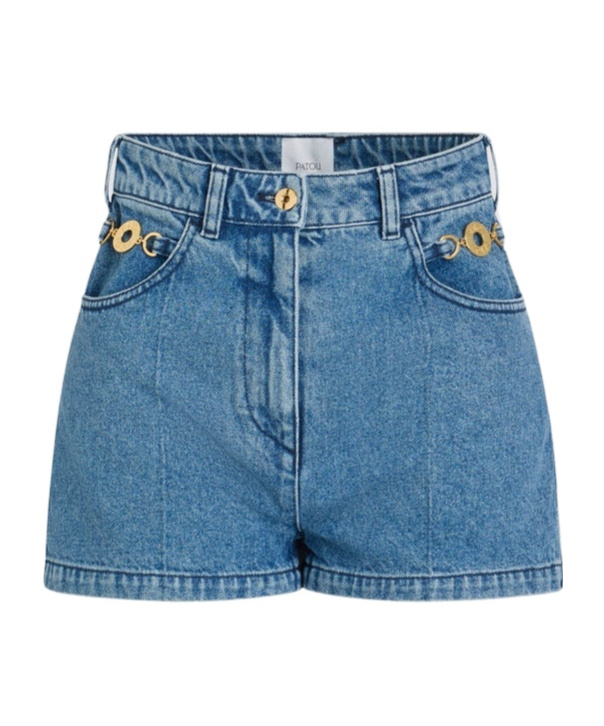 Patou Logo-embroidered Denim Shorts In Blue