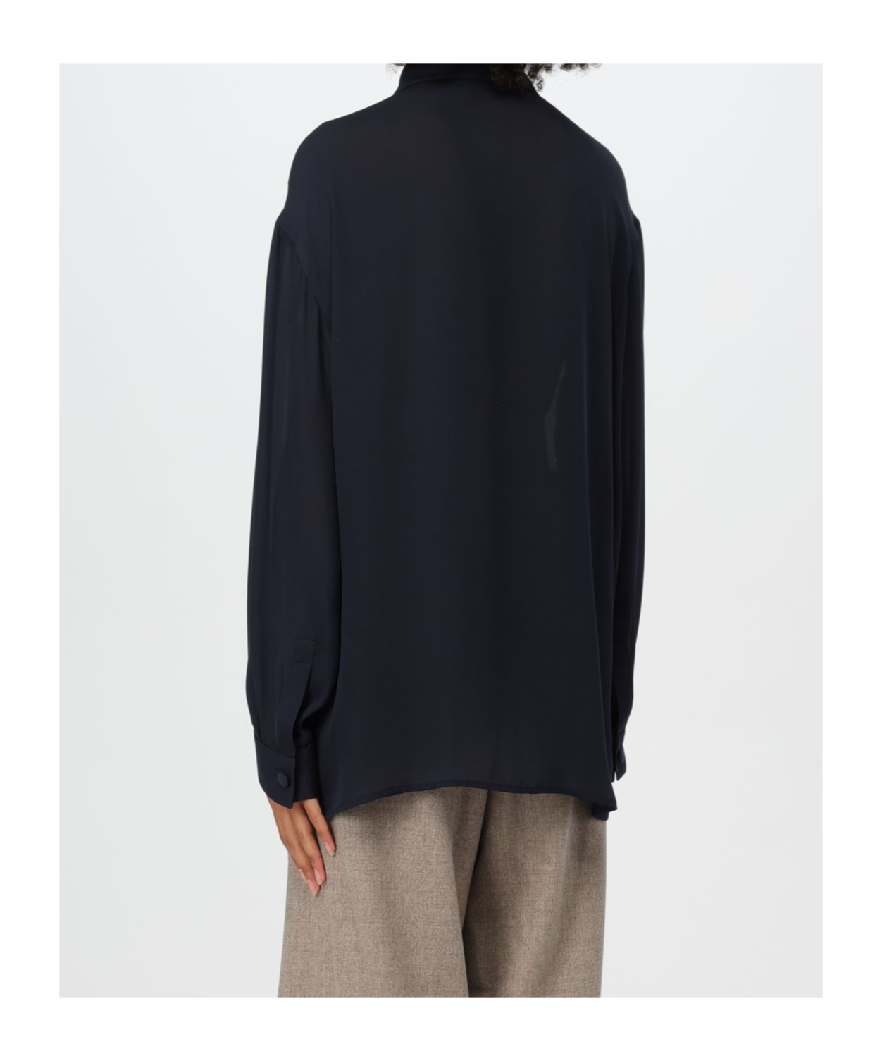 Emporio Armani Band Collar Textured Shirt With Button Detail In Black