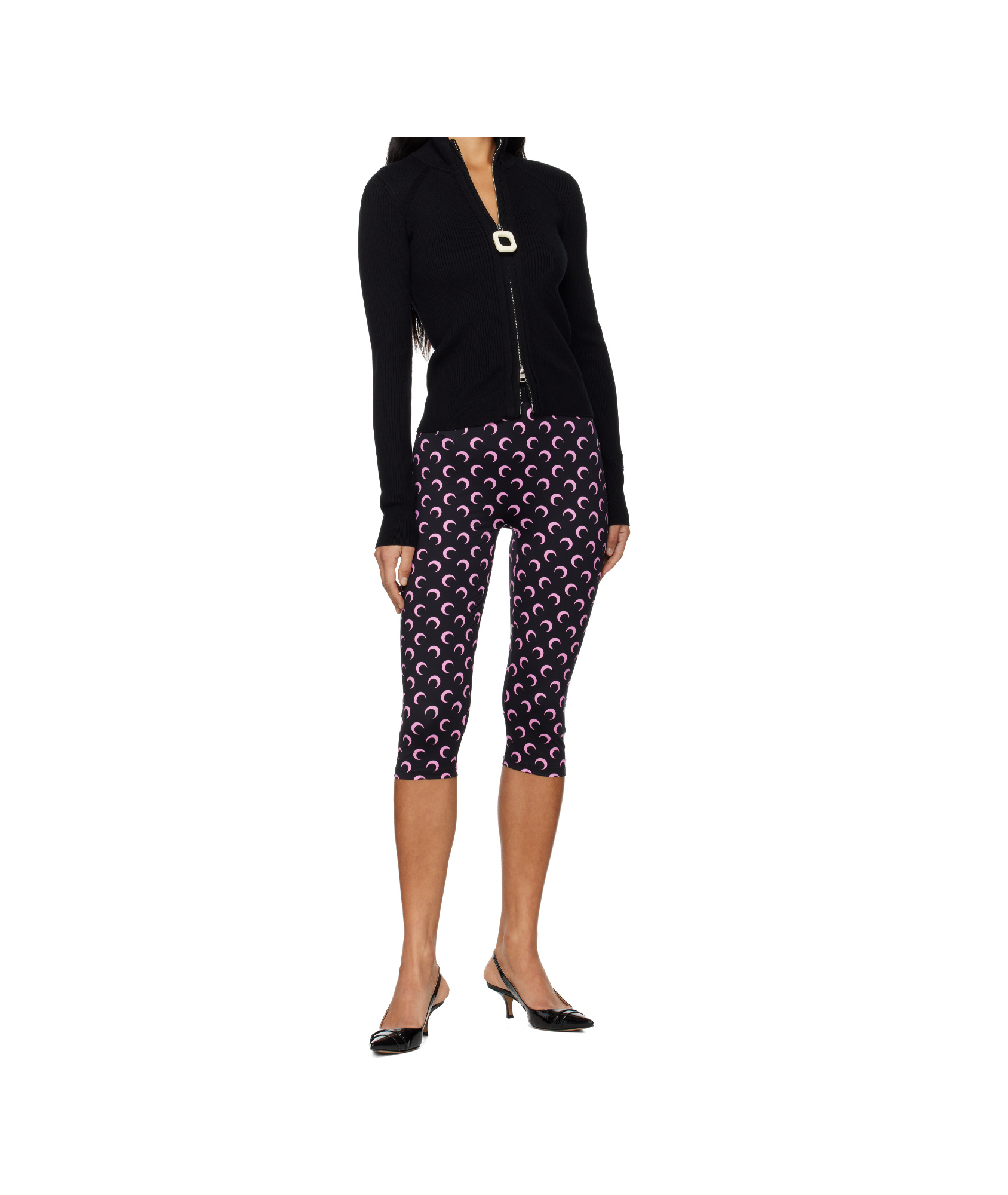 Marine Serre Black Recycled Moon Jersey Capri Leggings In Purple