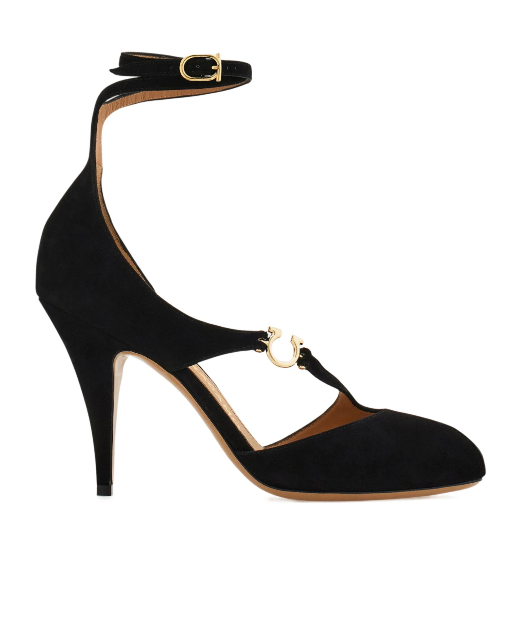 Ferragamo Peep-toe Pump With Gancini Detail In Black