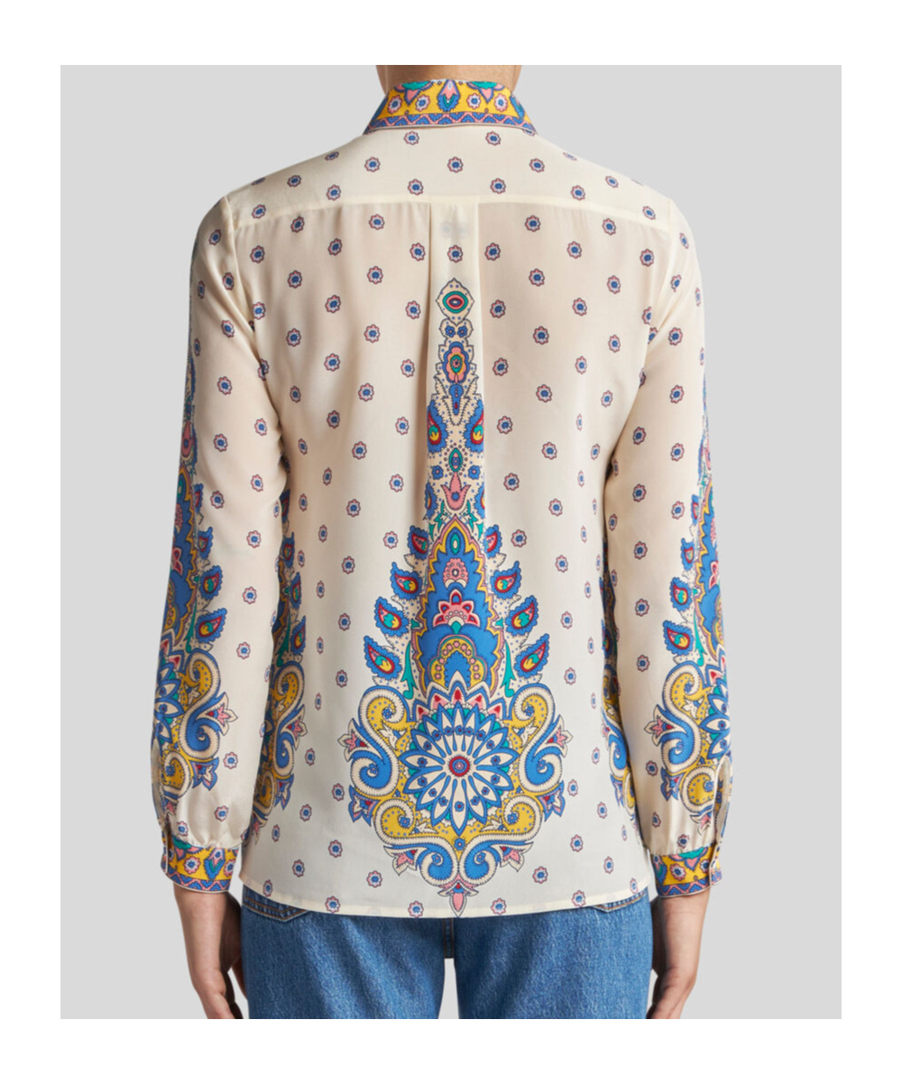 Etro Ivory Paisley Print Silk Twill Shirt In White