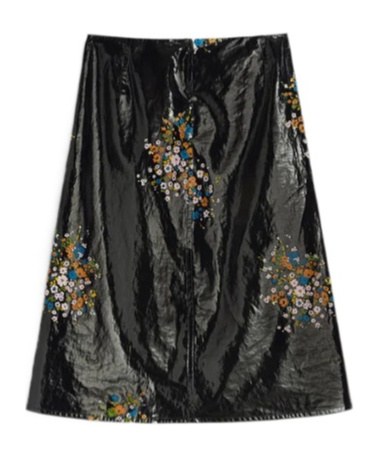 Jil Sander Patent Linen Printed Skirt In Flower Bouquet