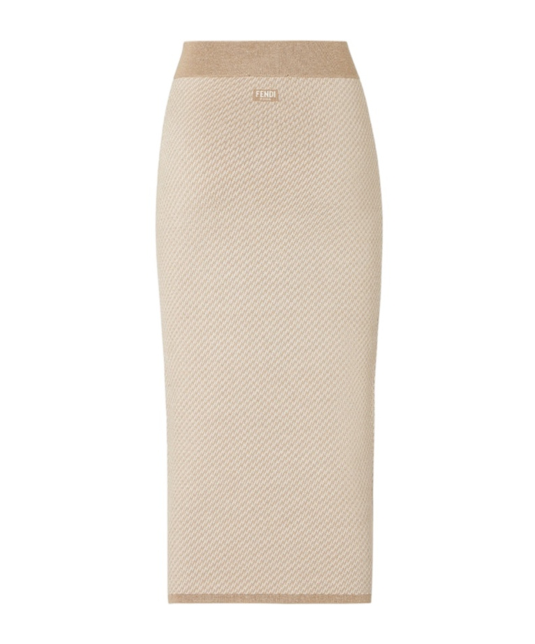 Shop Fendi Brown Ff Wool And Silk Skirt In Nude