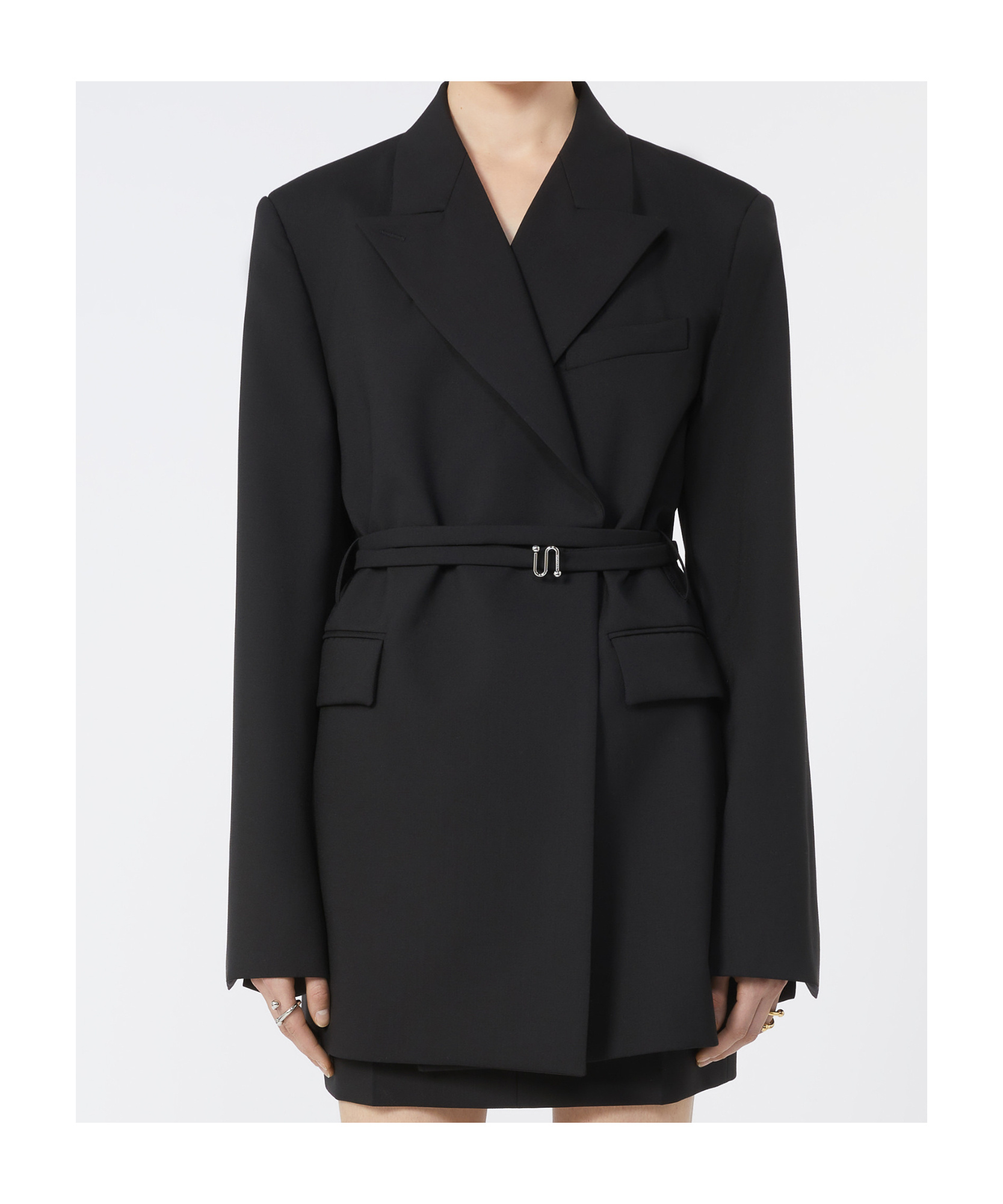 Sportmax Long Double-breasted Black Jacket With Belt In Black