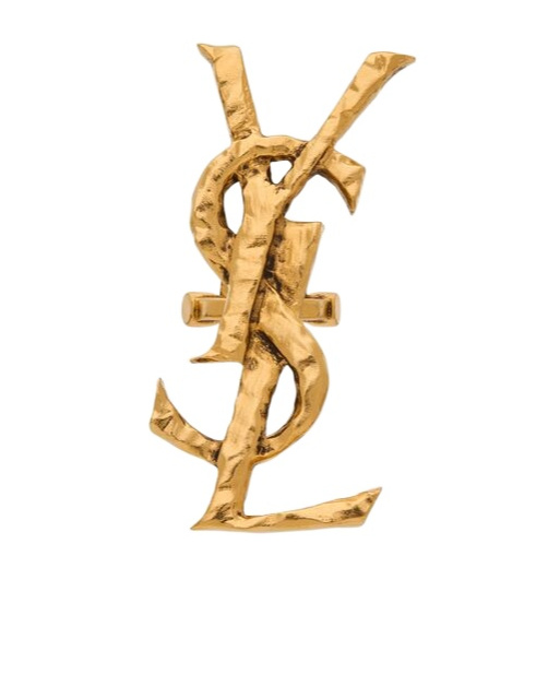 Saint Laurent Hammered Metal Cassandre Single Earring Accessories In Yellow